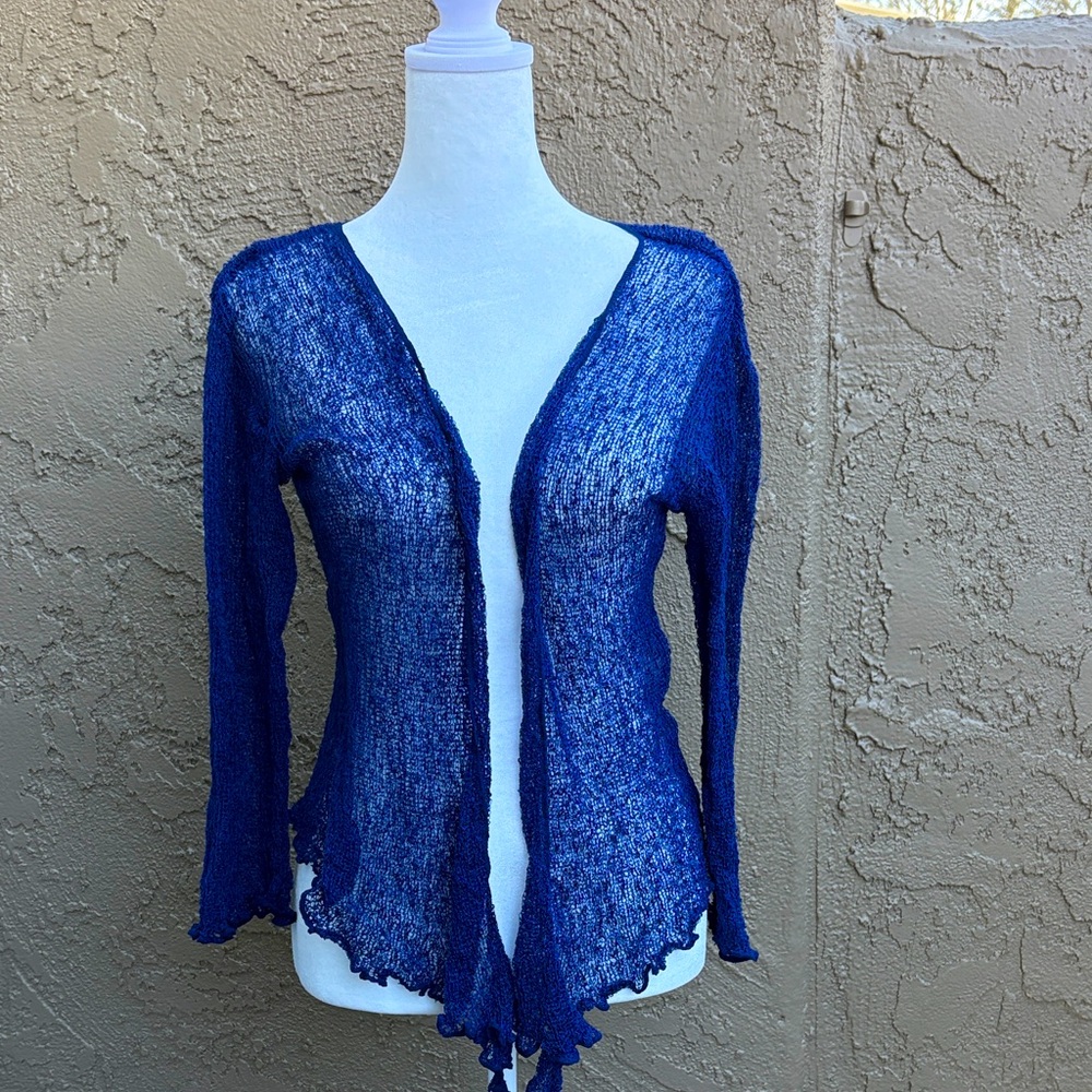 SHASHI Deep Blue Sheer Knit Top